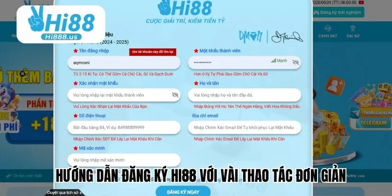 Hướng dẫn đăng ký Hi88 với vài thao tác đơn giản